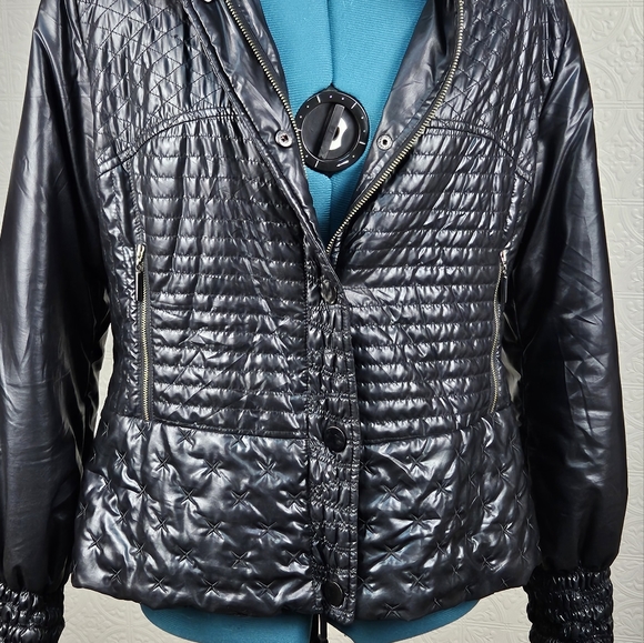 Ges Brown- Vintage black bomber jacket with rabbit fur collar - Picture 9 of 9